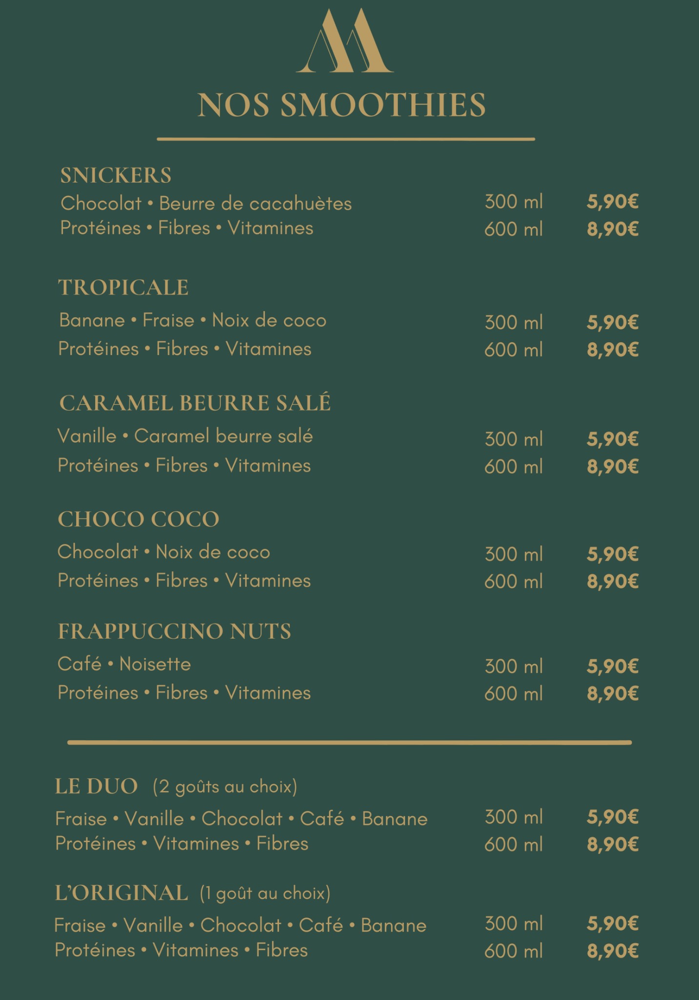 Carte des smoothies ALMA